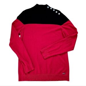 Calvin Klein Red & Black Color Block Knit Sweater With Buttons Size M